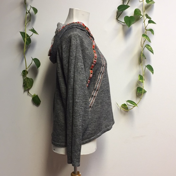 Heather Gray Cropped Boho Hoodie Sweater Top - Picture 3 of 7